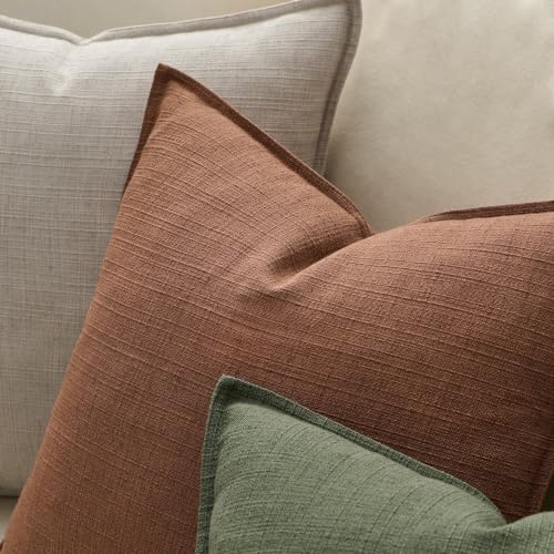 Image of MIULEE Euro Sham Pillow Covers for Bed 26x26, 2 Pack Rust Terracotta Thick & Textured Decorative Throw Pillow Covers, Neutral Linen Cushion Cases, Modern Farmhouse Home Decor, No Filling