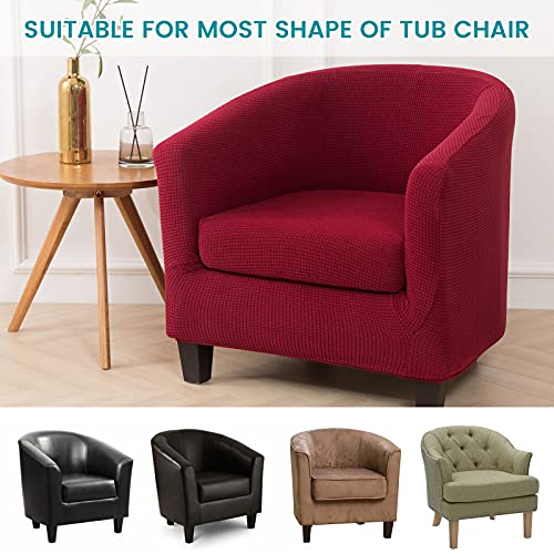 Polaire Housse de Fauteuil Club Ensemble de Deux Pièces Polaire Housse de Fauteuil de Club-Très Extensible Housse de Fauteuil Salon Fauteuil Cabriolet Tub Chair avec Housse de Coussin(Vin Rouge,1) - Image 6