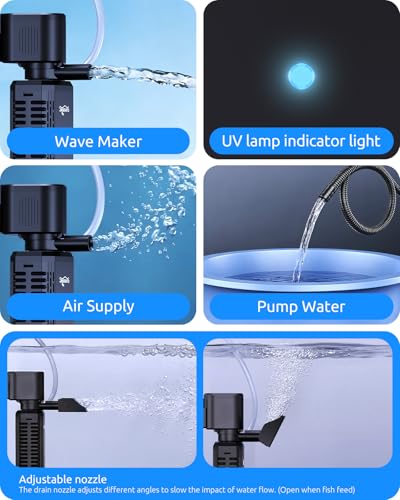 Image of SEAOURA UV Aquarium Filter with Timer for 40-80 Gallon Fish Tanks | Built In UV Water Clarification System Programmable Adjustable Cycle Timer Clears Green Water & Controls Algae