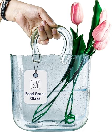 OLEEK Purse vases for Flowers (Handmade) Glass Bag vase -10 Inche...