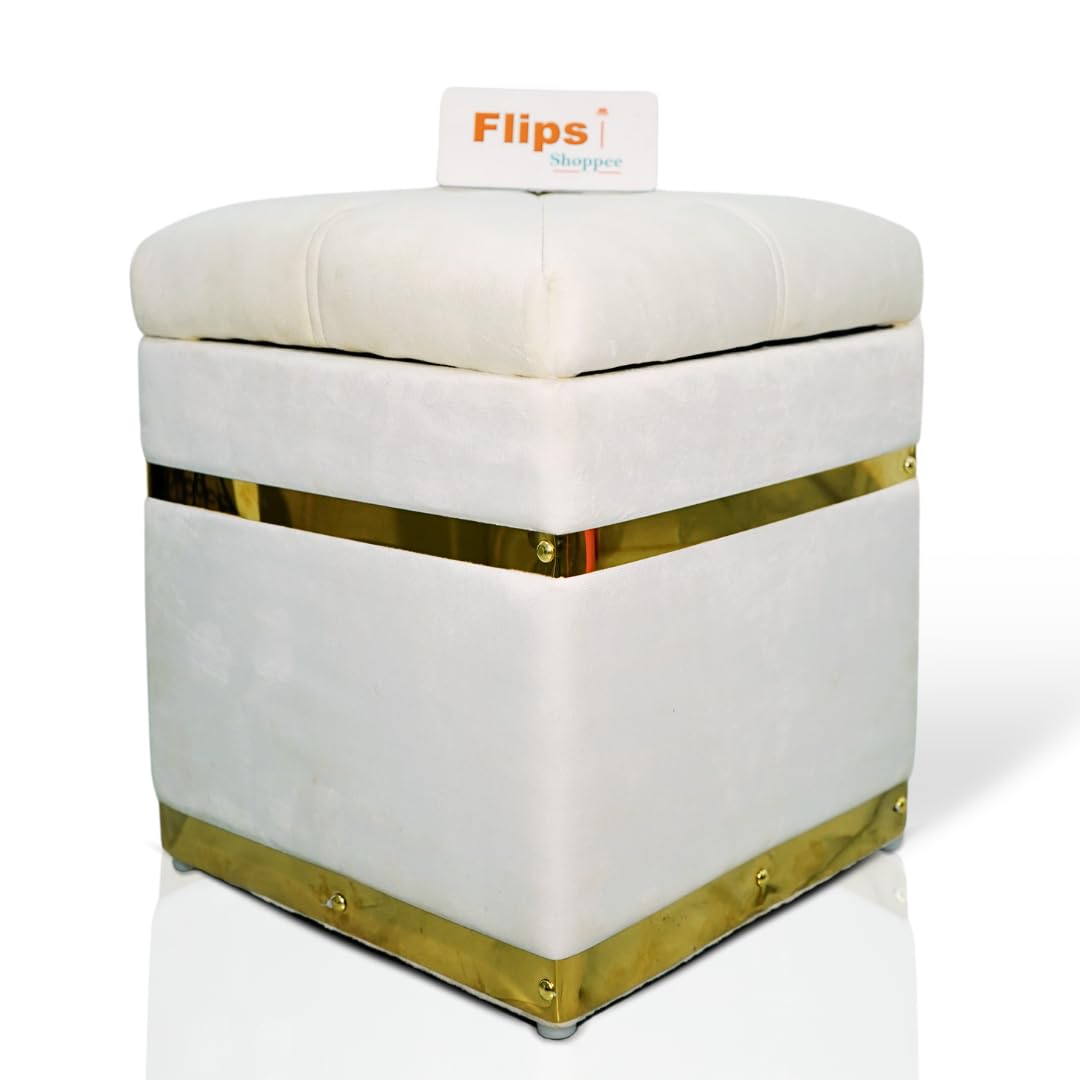 FLIPSSHOPPEE Velvet Square Ottoman with Concealed Storage, Square Sitting stools, Appropriate for Living Rooms and bedrooms, Button-Tufted Velvet Storage Ottomans (White)-image-12