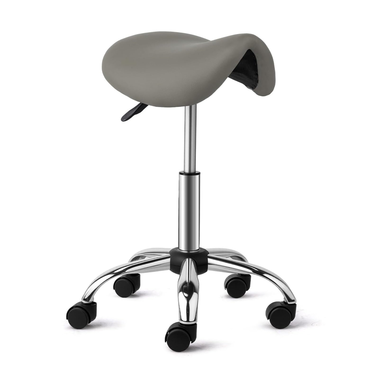 METTEOR Saddle Stool Rolling Chair, Saddle Chair with Swivel Wheels, Adjustable Hydraulic Stylist Cutting Stool for Salon Tattoo Massage (Grey)