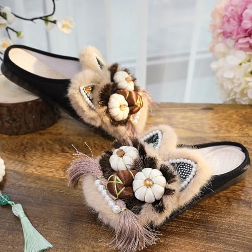 Women's flats Handmade Chinese Traditional Embroidered Tiger Shoes,Women's Cotton Folk Art Slippers,Handmade Tiger Head Shoes3