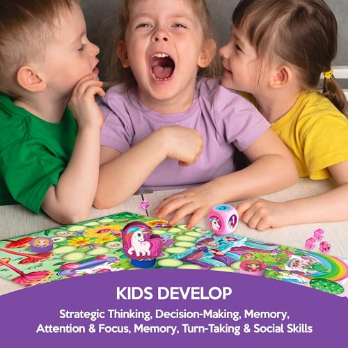 Image of Chalk & Chuckles Princess Race Board Game for Kids with Magnetic Twist, Unicorn Toys for Kids, Fun Strategy & Memory Game, Gift for Girls & Boys Ages 3, 4, 5, 6, 7, 8 Years, 2-4 Players