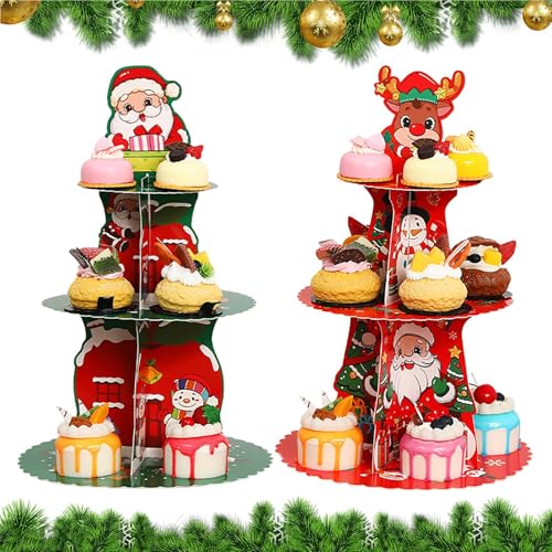Soporte para cupcakes, 2 piezas, soporte para cupcakes, 3 niveles estacionales | Torre de bandejas para golosinas - para , boda, vacaciones, festival, postre, pastelería o galleta, donut