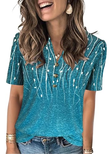 Boho Tops for Women Summer 2025 Fashion Beach Vacation Short Sleeve Shirts V Neck Floral Print Tshirts Graphic Tees Cute Clothes