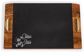 PICNIC TIME Disney Mickey Mouse Covina Acacia and Slate Serving Tray, Charcuterie Board Set, Cheese Board, (Acacia Wood & Slate Black with Gold Accents)