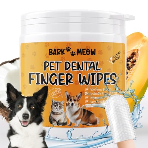 Dog Teeth Cleaning Wipes - Pet Dental Finger Wipes for Dogs and Cats - Dog Tooth Brushing Kit - Pet-friendly Ingredients with Coconut Oil