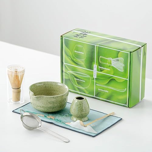Miniatura 8 de Juego de batidor de matcha, juego de matcha, incluye cuenco matcha, batidor y soporte de matcha, tamiz, cuchara, tapete de tela, regalo para los
