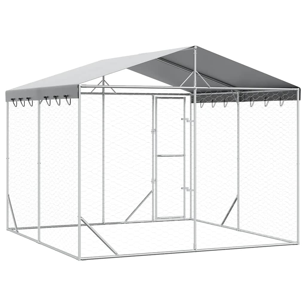 vidaXL Cuccia Cani da Esterno Tetto Argento 3x3x2,5 m Acciaio Zincato