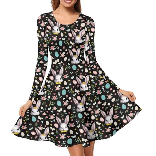 ENLACHIC Women's Cute Easter Dress Eggs Hunt Bunny Print Long Sleeve Summer  Casual Flowy A Line Dress,Black Easter Rabbit,S at Amazon Women's Clothing  store