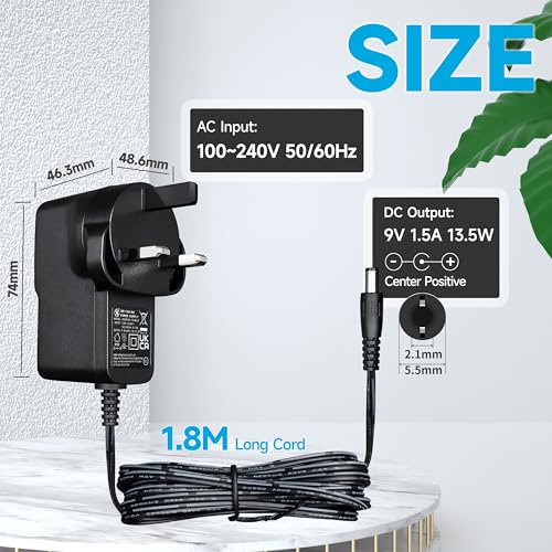 ANLINK 9V 1.5A/1500mA 1.8M Long Power Supply Adapter, AC 100-240V to DC 9V 1.5A Switching Adapter Wall Plug with 3 Tips for Arduino UNO MEGA,Elliptical Machine and More 9Volt Devices,UKCA Certified - Image 6