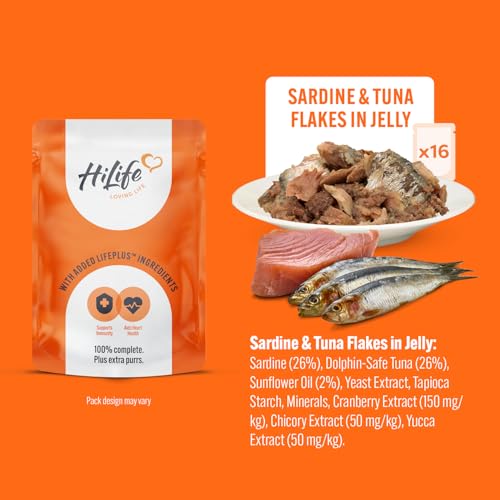 HiLife Adult Wet Cat Food, Mixed Ocean Fish in Jelly Recipes, Complete Cat Food Pouches, 100% Natural & Grain Free, Ocean Fish / Sardine with Tuna (32 x 70g Pouches) - Image 5