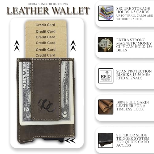 Men's Auto Pop Up Wallet RFID Blocking, Full-Grain Leather, 7 Card Capacity (Dark Brown)3
