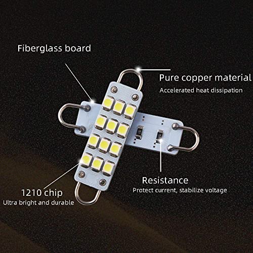 Grandviewtm 10 X 44Mm(1.73") 12-Smd 1210 3528 Chip Rigid Loop Festoon Led Bulbs For Car Interior Light Dome Map Light Door Courtesy Lights 561 562 567 (White) #TOP3