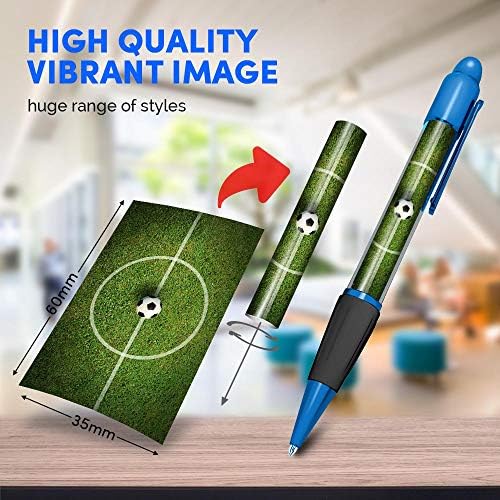 1 x Blue Ballpoint Pen (Black Ink) - Football Pitch Soccer Ball Sports Game #8681