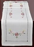 Creative Linens Hemstitch Embroidered Daisy Flower Table Runner 15x52 Dresser Scarf White Rectangula