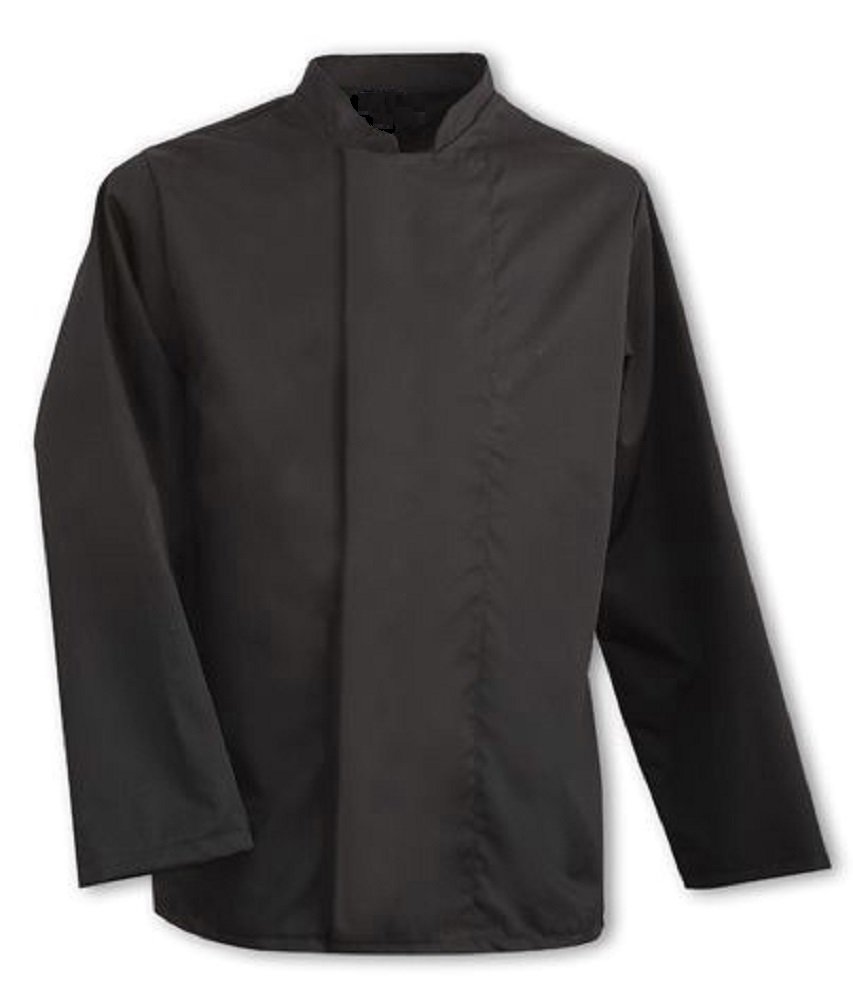 CHEF JACKET, BLACK BANQUET COAT, CONCEALED BUTTONS, CATERING UNIFORM, INS09