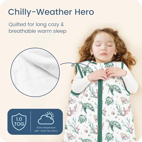 Image of 1.0 TOG Sleep Sack 0-6 Months, Swaddle Transition Sleeping Bag, Premium Baby Wearable Blanket with 2-way Zippers, All Season Sleep Sack, 1 Pack(Green Turtle)