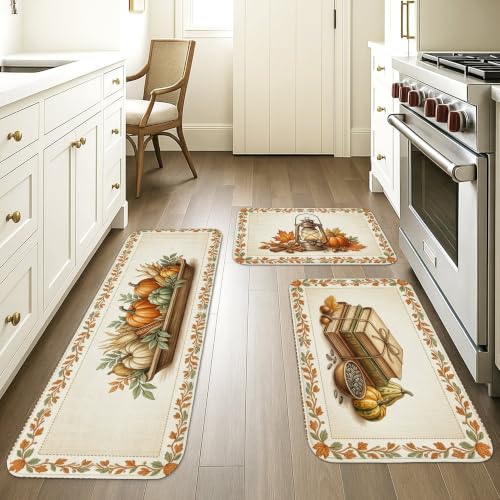 Tapis de cuisine orange automne rustique lavable pour sol évier et entrée