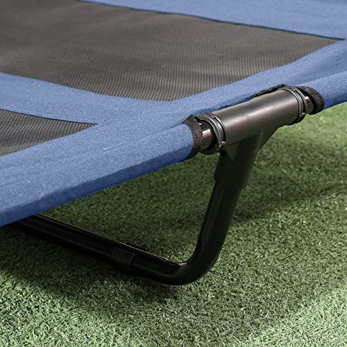 PawHut Erhöhtes Hundebett mit Baldachin, Haustierbett, Hundeliege Outdoor mit Dach, Atmungsaktiv, Taftstoff für Camping Dunkelblau 92 x 76 x 90 cm