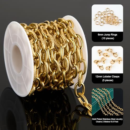 UMAOKANG Gold Plated Chains for Jewelry Making Stainless Steel Oval Chain by UMAOKANG - Used condition - Image 2