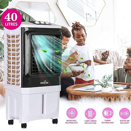Image of 40 L Personal Air Cooler with Anti Bacterial Honeycomb Pads, 3rd Turbo Fan, Powerful Air Throw with Auto Swing and 3-Speed Control - Blue (CS 40L)