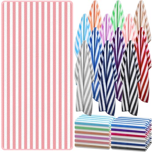 Preboun 12 Pcs Striped Beach Towels Bulk for Family Pool Party 41 x 78'' Oversized Pool Towels Thick Beach Towels Coral Fleece Swim Towel Quick to Dry for Beach Swim (Dark Colors)