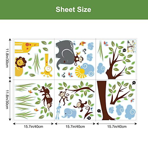 Supzone Jungle Animal Wall Stickers Monkey Tree Wall Decals Elephant Giraffe Lion Forest Animal Wall Art Sticker For Kids Baby Nursery Girl Boy Kids Room Wall Decor Home Decoratio #TOP6