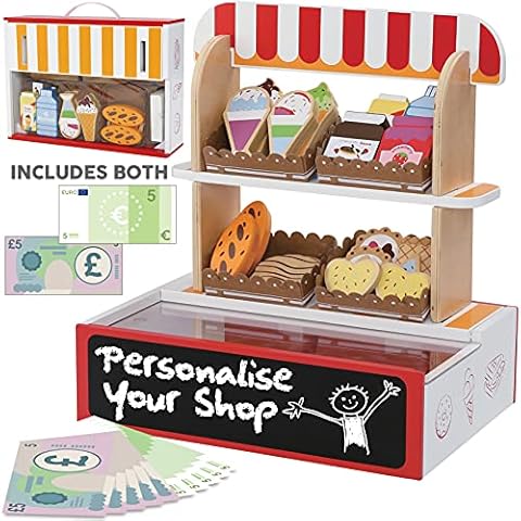 Wooden Toy Play Shop Supermarket with Play Toy Food | Pretend Play Wooden Food Accessories Set is portable | Wooden Grocery Store Kids Supermarket Play Shop for Shopping Role Play | 26 Pieces Cover