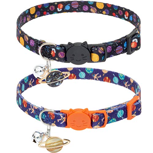 EXPAWLORER Cat Collar 2 Pack Adjustable Pet Collar with Bell Stylish Stars Pattern Design Dog Collar Durable Breakaway…