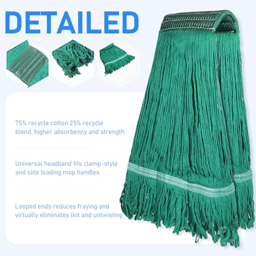 Image of 6 Pack Commercial Mop Heads Heavy Loop End Cotton String Mop Head Replacements Reusable Green Mop Replacement Heads Wet Mop Refill for Floor Cleaning Industrial Commercial Home Cleaning