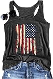 XMNDS American Flag Print Tank Tops Women USA Stars Stripes Patriotic T Shirt 4th of July Summer Loose Vest Tees (Dark Gray4, M)
