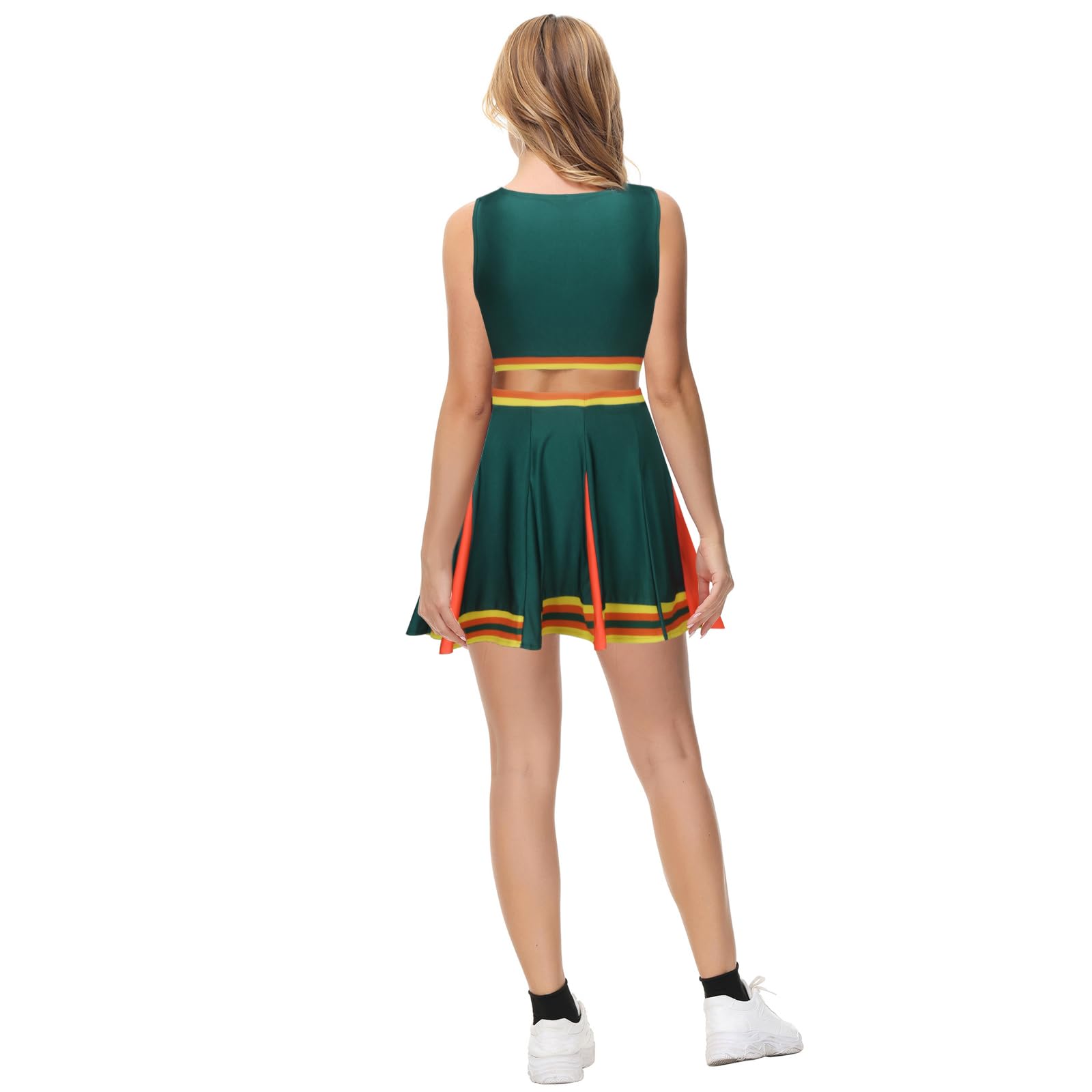 Funhoo Cheerleader Uniform Grün Oberteil Minirock Cheerleading Kostüm Cheer Captain Film Cosplay Outfit für Mädchen Damen Schule Tanzen
