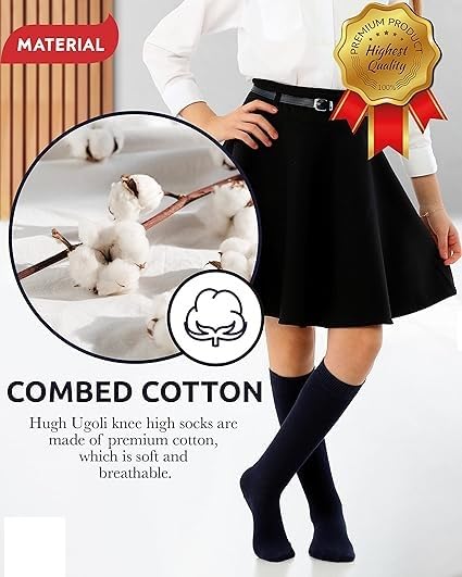 Image of WKLOUYHE Kid's Knee High Cotton Socks for Girls Boys and Toddlers, Solid Color Long School Uniform Socks Pack Of 04