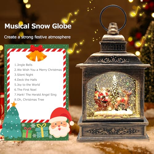 Christmas Snow Globes Lighted Water Lantern Glittering with Music USB & Battery Powered Singing Snow Globes Christmas Decor, Nativity Water Snow Glitter Globe Lantern for Christmas Decoration