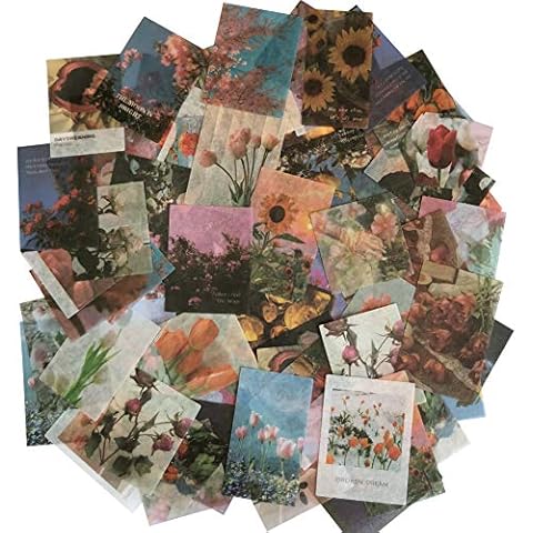 Kawaii Washi Paper Stickers Set (100 Pieces) Spring Flower Floral Rose Sunflower Lily Tulip Carnation DIY Adhesive Label for Journaling Scrapbooking Planner Card Envelope Letter Cover