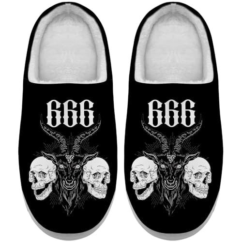 Slippers for Men Women Satanic Baphomet House Slippers Non-Slip Fuzzy Winter Shoes Indoor Outdoor