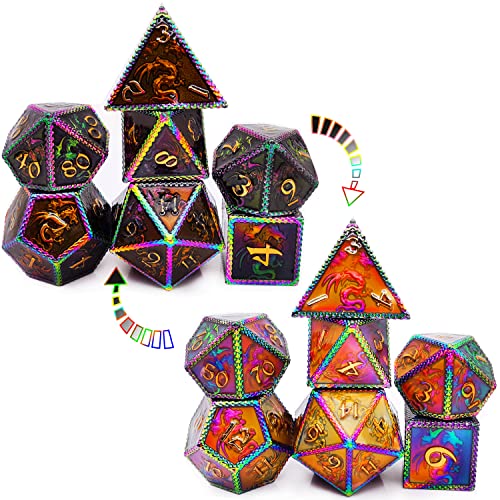 Haomeja Color Changing Temperature Metal Dragons Dnd Dice Set D&D Dice Set Role Playing Dice Apply To Dungeons And Dragons Black Transition Colourful #TOP6
