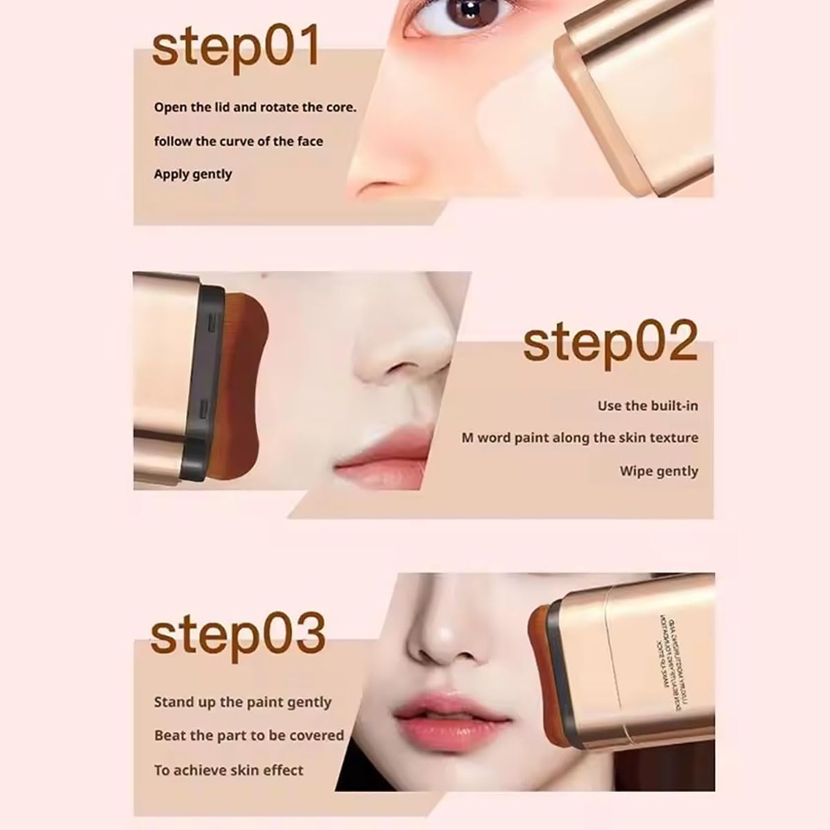 Luminous Dual-Ended Concealer Foundation Stick Korean 3 in 1, Lightweight Hydrating Foundation Contour Stick with Brush, Double-Ended Stick 𝐅oundation, Flawless and Long-Lasting (#02+#02)