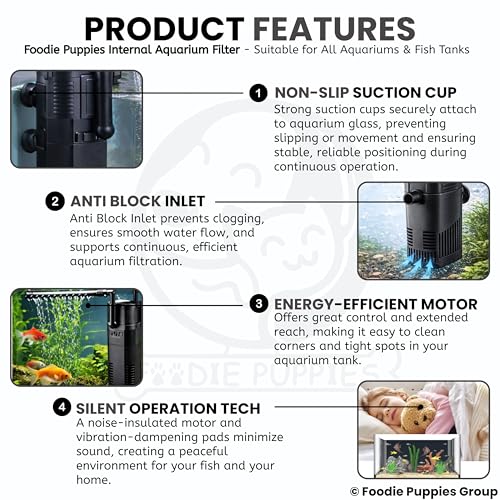 Image of Foodie Puppies 2-in-1 Aquarium Internal Filter Pump (6W) for Fish Tanks | 450 L /H Adjustable Flow, Oxygenation & Biochemical Filtration | for Freshwater Tanks up to 60L