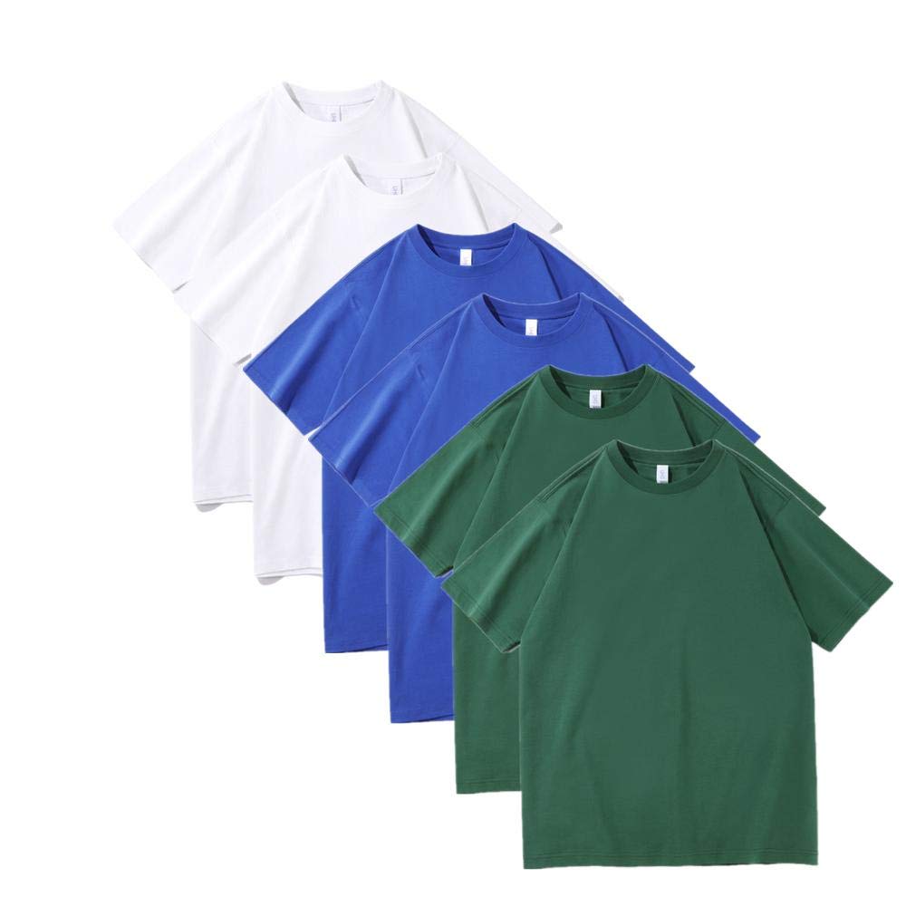 T-shirt męski 230 g, ciężki, bawełniany, luźny, na lato, okrągły dekolt, masywny kolor, 6 sztuk, 28, XXL