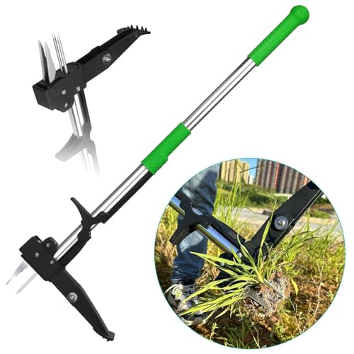 Zorpupoa Weed Puller Tool, Stand Up 38.97in Heavy Duty Long Handle Garden Weeding Tool with 4 Claws Gardening Uprooting Manual Weeder, Standing Root Remover for Lawn Yard