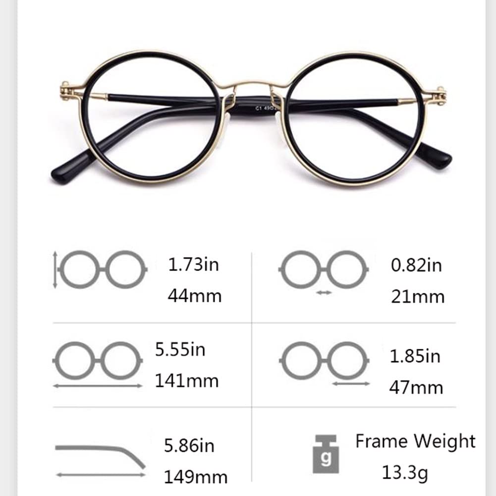 Occhiali da Lettura Rotondi retrò in Titanio Puro per Uomo e Donna, Lettore Anti Luce Blu Anti-Fatica, Occhiali da Leggeri ed Eleganti per Computer Presbiopia (Color : Black Gold, Size : 2.50x)