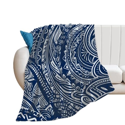 Throw Blanket Soft Cozy Flannel Blanket 50x60 Inches Blue Polynesian Maori Tribal Pattern Bed Blanket Reversible Plush Blanket for Couch Lightweight Blankets Anti-Static Throw Blanket for Sofa