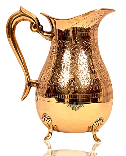 Image of INDIAN ART VILLA Brass Jug with Legs, 1.75 Liters, Serving and Storing Water, Ayurveda Benefits, Antique Design