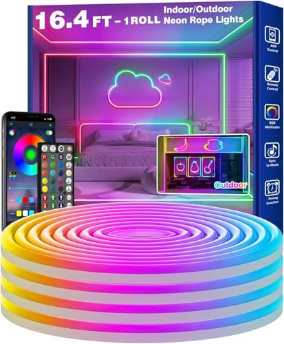 Image of 5 Meter Smart RGB Neon LED Strip Lights with App & Remote | Music Sync Rope Light for Room, Gaming, Party, Diwali & Home Decoration (16.4 Feet Multicolor)