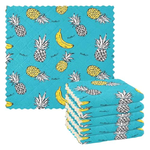 Juego de toallas de cocina y paños de cocina de piel de animal, piña, plátano, paños de cocina de Navidad, paños de cocina de rizo, toallas de mano de cocina, ropa de granja, 11 x 11 pulgadas