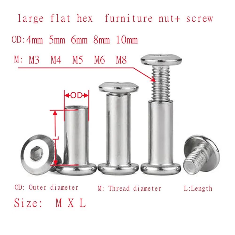 Viti Metalliche 2-10 pz M3 M4 M5 M6 M8 in Acciaio Inox 304 Esagono Incassato Mobili Stecca Vite Dado Combinazione Album Butt Conto Libro Chiodo(OD6(m5) x45mm 5pcs)