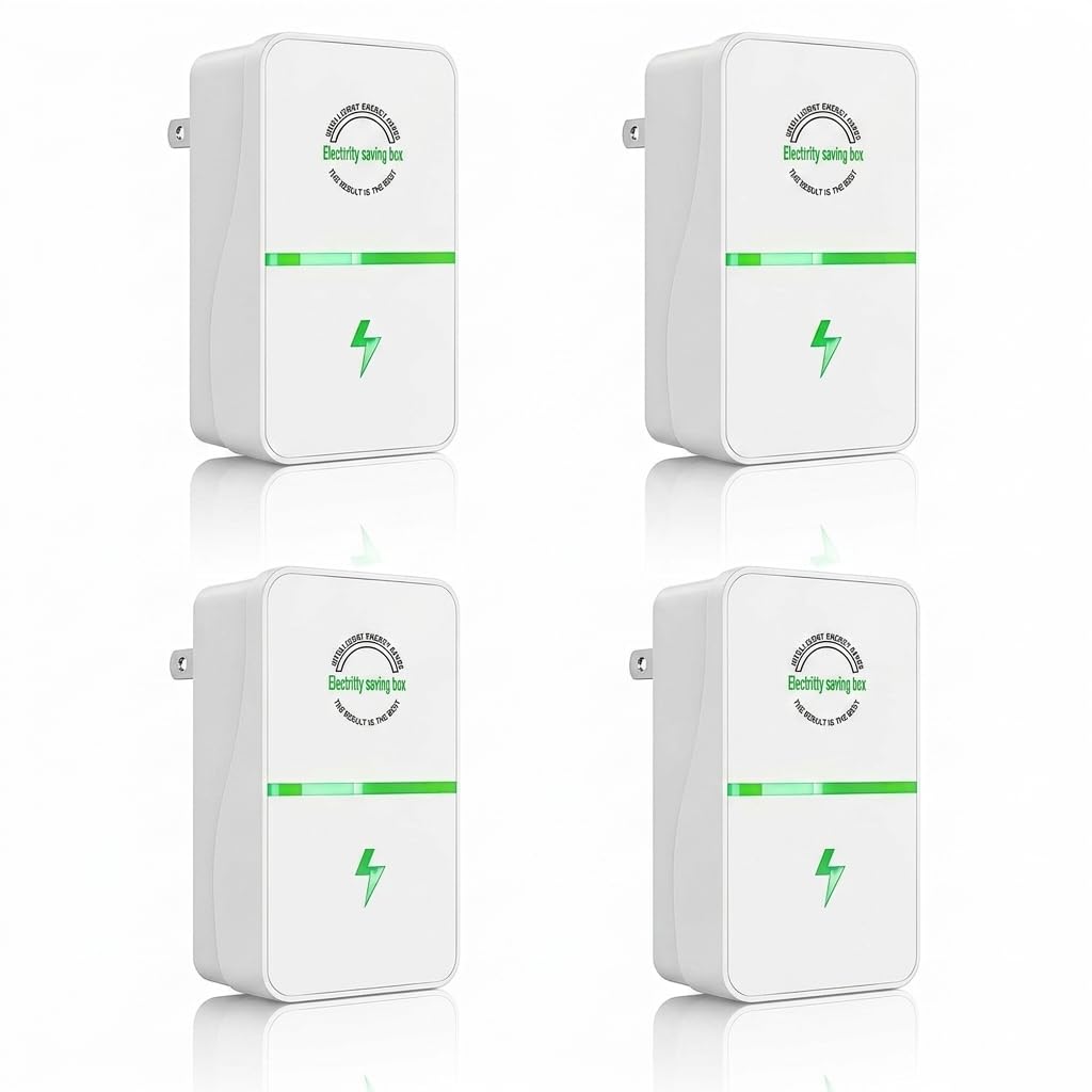 Smart Energy Saving Device, Plug-in Power Factor Saver and Voltage Stabilizer, Household Surge Protector Box for Refrigerator, AC, Office Appliances, Flame-Retardant (4 PCS)